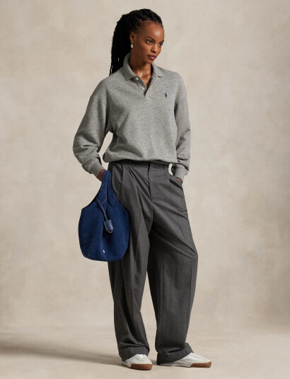 Polo Ralph Lauren Polo-Collar Fleece Pullover - Grey - L Polo Ralph Lauren Polo-Collar Fleece Pullover - Grey - L