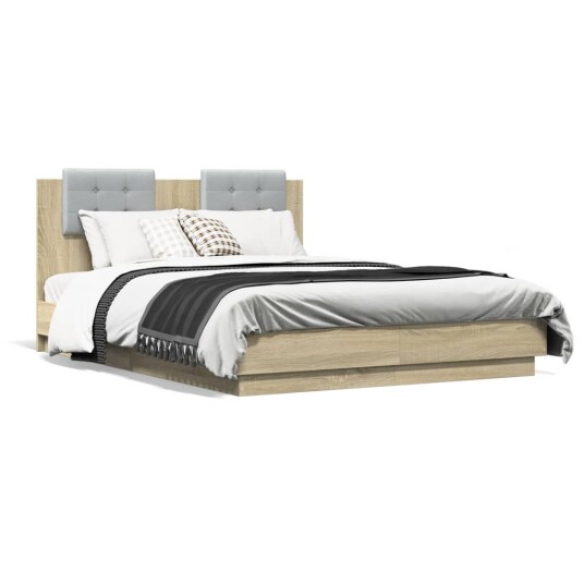  Sengeramme med hodegavl og LED-lys sonoma eik 120x190 cm 8721012277892