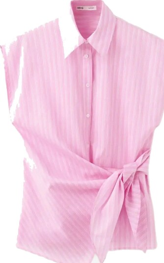 Mango Striped Cotton Shirt With Tie Detail PINK XL Mango Striped Cotton Shirt With Tie Detail PINK XL
