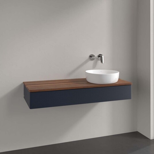 Villeroy & Boch Antao Servantskap med 1 skuff 120x50x19 cm u/lys Blå Matt/Valnøtt Villeroy & Boch Antao Servantskap med 1 skuff 120x50x19 cm u/lys Blå Matt/Valnøtt