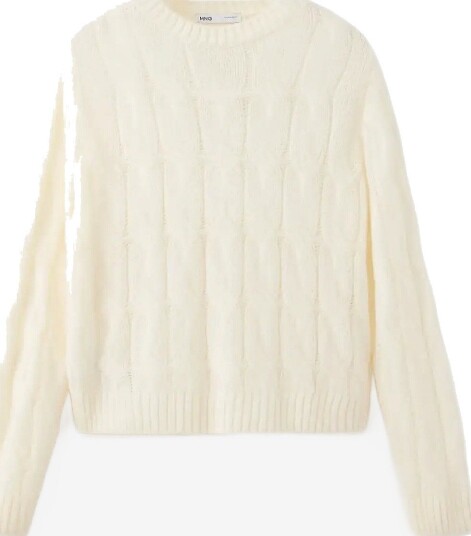 Mango Cable Knit Crew Neck Jumper LIGHT BEIGE L