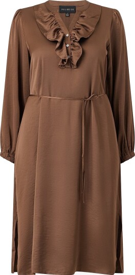 NO. 1 BY OX Kjole Long A Shape Dress V Neck Flair Edge Brun NO. 1 BY OX Kjole Long A Shape Dress V Neck Flair Edge Brun