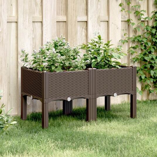 Plantekasse med ben brun 80x40x42 cm PP