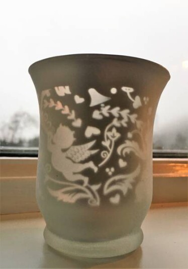 Telysglass frosted sølv med englemotiv lite fra Casa Nova
