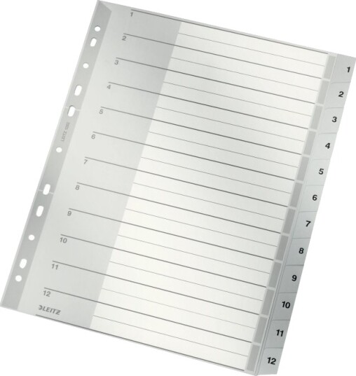 Leitz Inndeler 12 Deler Fortrykt: 1 12 For A4 Extra 235 × 322 Mm Med Fliker Grå Leitz Inndeler 12 Deler Fortrykt: 1 12 For A4 Extra 235 × 322 Mm Med Fliker Grå