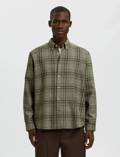 Selected Slhregnoah Mix Bdwn Ls Shirt Camp - Khaki green - S