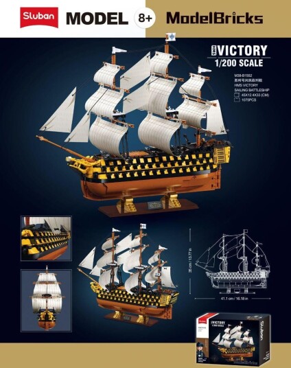 Sluban ModelBricks 1/200 HMS Victory Modellskip Byggesett 8+ År 1075 Deler Sluban ModelBricks 1/200 HMS Victory Modellskip Byggesett 8+ År 1075 Deler