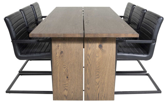Venture Design Logger & Art spisegruppe Natur/svart 6 st stoler & bord 210 x 100 cm