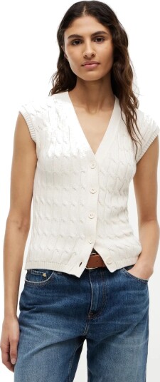 Tommy Hilfiger Mid Gg Cable Vest Cardi Cream S