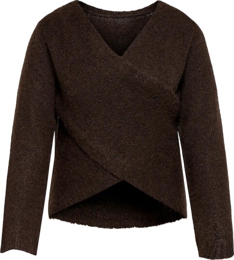 ONLY Carmakoma Carmaggie Ls Cross V Neck Knt COFFEE BEAN 46 48