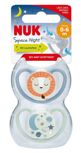 Smokk NUK Lion Silikon 2pk Night 0-6 mnd