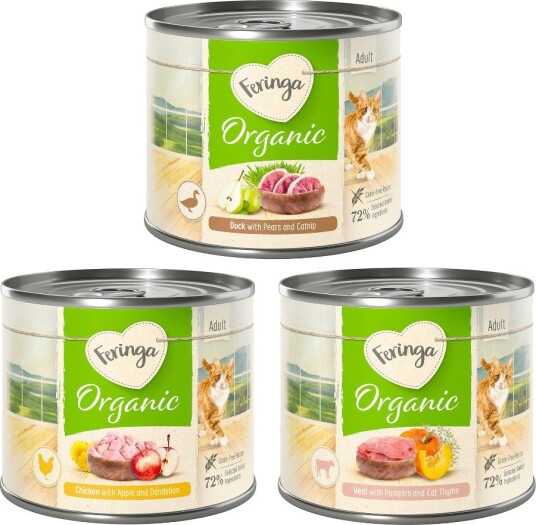 Feringa våtfôr Adult Bio Meny Økologisk blandet pakke and kalv kylling 6 x 200 g