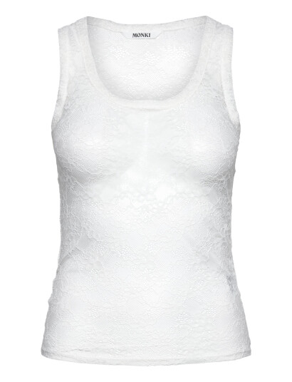 Monki Sheer Lace Sleeveless Tank Top - White - XXS