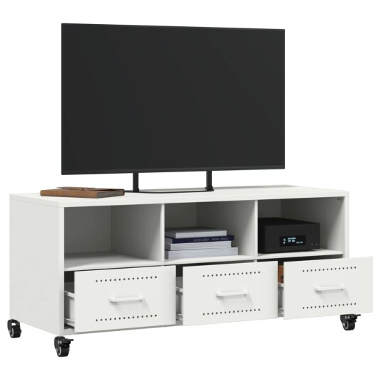 TV-benk hvit 100,5x39x43,5 cm kaldvalset stål 846697 TV-benk hvit 100,5x39x43,5 cm kaldvalset stål 846697