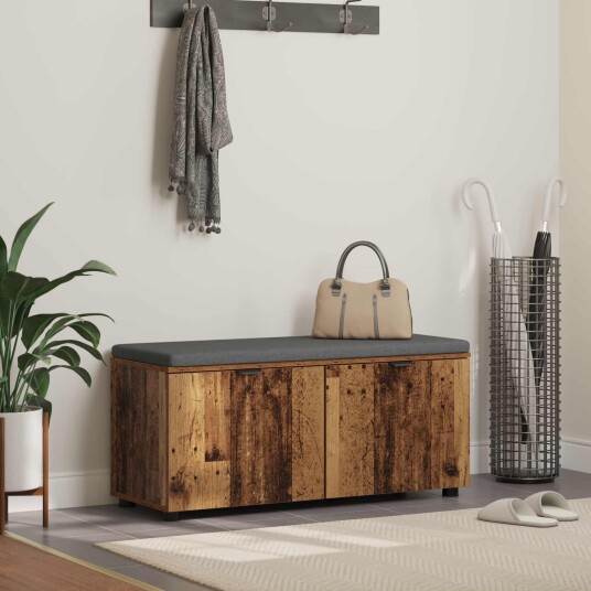 vidaXL Gangbenk med pute med hylle Gammelt tre 100 x 38 x 46 cm vidaXL Gangbenk med pute med hylle Gammelt tre 100 x 38 x 46 cm