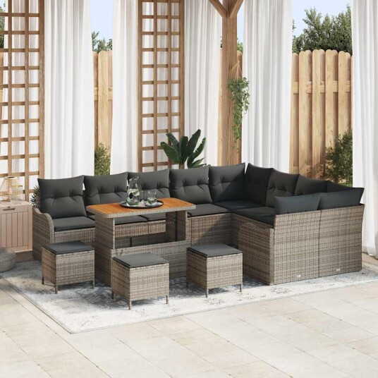 Hagesofa Set 13 pcs Grå polyrotting