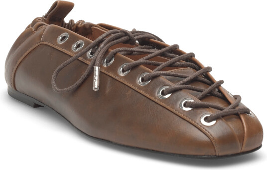 Ganni Eyelets Lace Up Ballerina Crinkle Oleatex Brown 37
