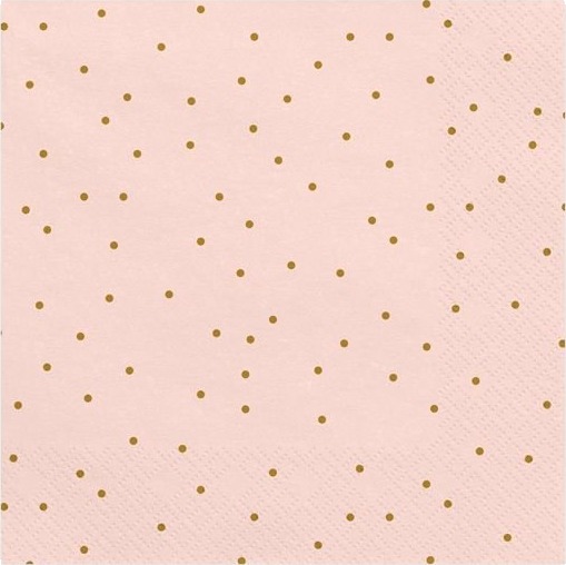 20 stk Rosa Servietter med Gullfarget Prikker 33x33 cm