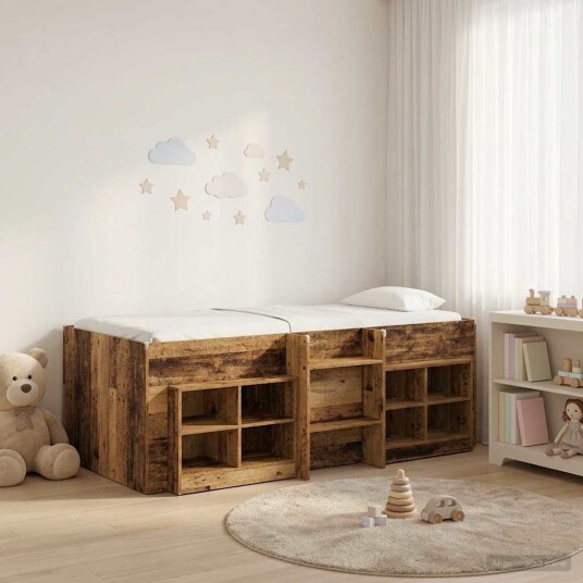  Loft Seng Ramme med Skap 3 pcs Gammelt tre Konstruert tre