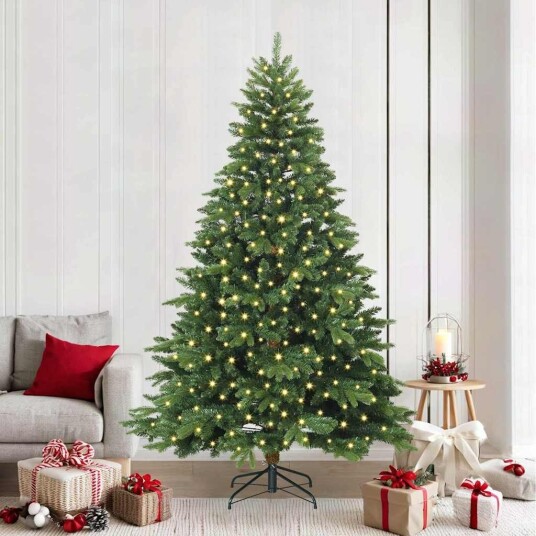 Kunstig juletre med 300 LED med stativ grønn 240 cm PE og PVC