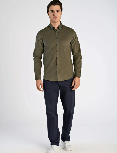Lindbergh Fine Corduroy Shirt L/S - Khaki green - XL