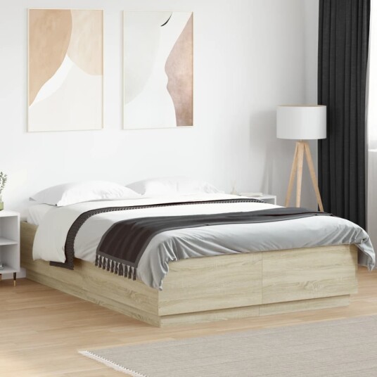 Sengeramme med LED-lys sonoma eik 160x200 cm konstruert tre 8721012273344