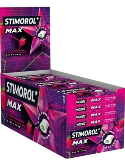 21 stk Stimorol Max Splash Strawberry Lime   Tyggegummi med Fyll   Hel Eske 416 gram