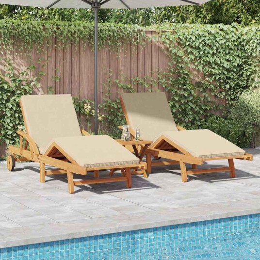 Solstol 3 pcs Beige 200 x 67 x 84 cm Solid akasietre