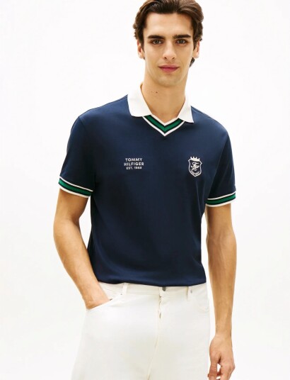 Tommy Hilfiger V Neck Pique Relaxed Fit Polo Navy L