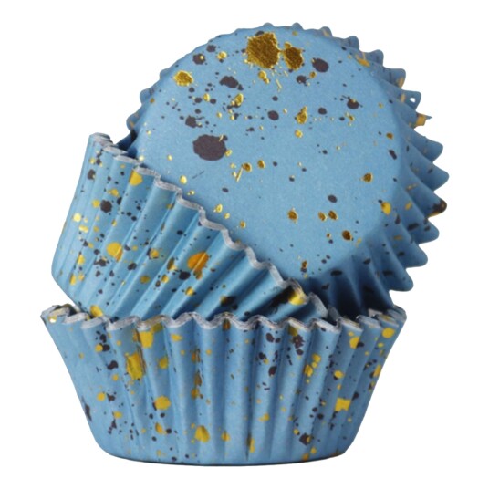 CakeSupplies Bakeformer Muffins Folie Blå/Gull Flakes - 30-pakning