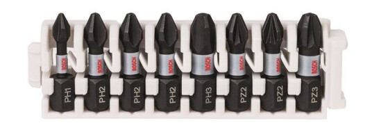 Bosch Impact Control-skrutrekkerbits, pakke med 8 deler, 1xPH1, 3xPH2, 1xPH3, 2xPZ2, 1xPZ3
