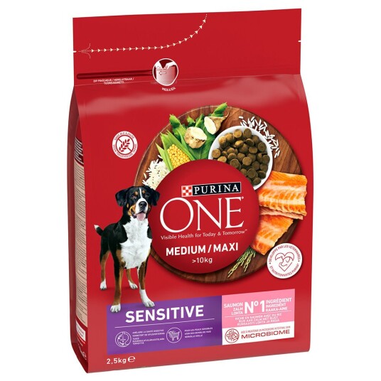 Purina One Medium/Maxi Sensitive Hundemat med Laks 2,5 kg