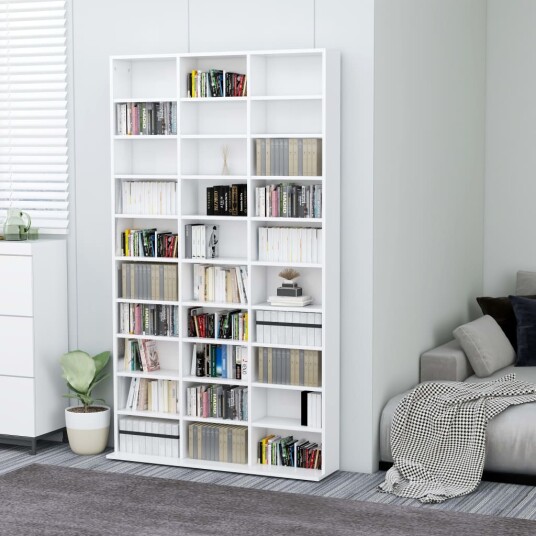  CD-hylle hvit 102x16x177,5 cm konstruert tre