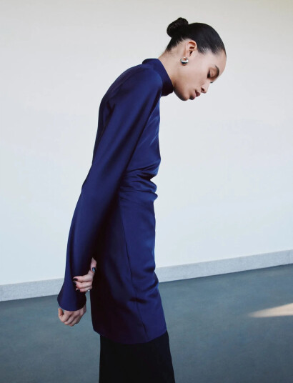 Mango Satin Dress With Pleat Detail Blue XS Mango Satin Dress With Pleat Detail Blue XS