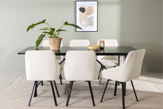 Venture Home Astrid Spisegruppe 200 cm Rektangulær med 6 Rosie Stoler Beige