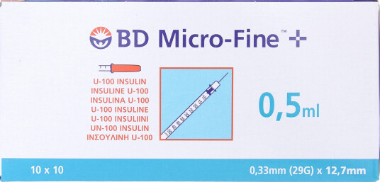 BD Micro-Fine U-100 insulinsprøyte 0,5 ml 0,33 x 12,7 mm 100 stk BD Micro-Fine U-100 insulinsprøyte 0,5 ml 0,33 x 12,7 mm 100 stk