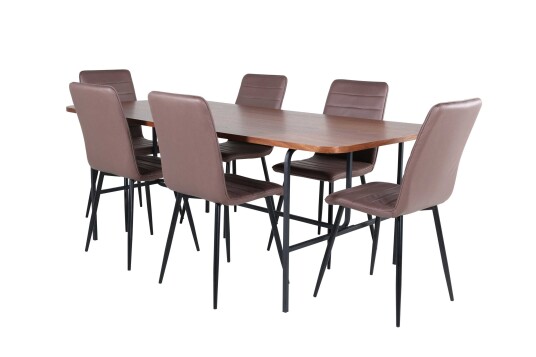 Venture Design Uno & Windu spisegruppe Brun/natur 6 stoler & bord 200 x 90 cm