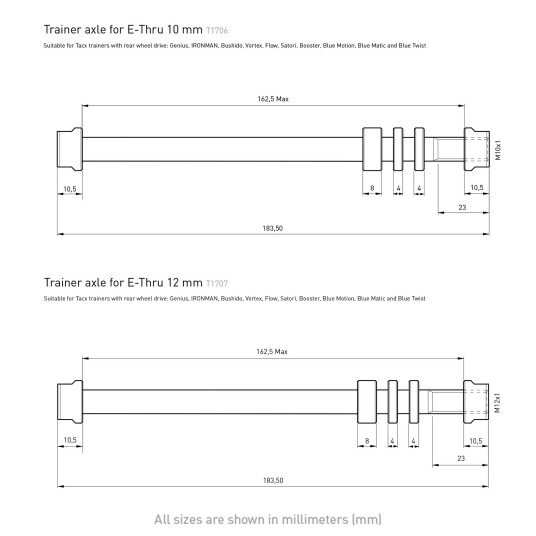 Tacx E-Thru axle skewer 10 mm T1706, sykkelrulleaksling 29 x 14 x 8,5 BLACK