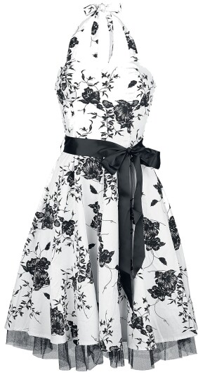 H&R London Rockabilly Middellang kjole Lang blomstrete kjole XS til XXL Damer hvit svart