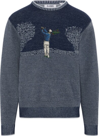 Original Penguin OP Ls Golf Tournament Jacquard Sweater Golfgenser herre Black Iris Small