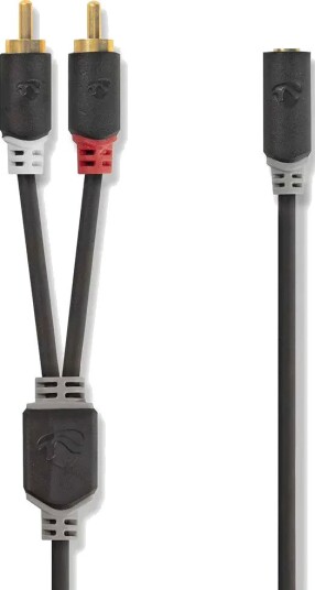 Nedis Stereo lydkabel | 2x RCA Han | 3.5 mm Hun | Gull belagt | 0.20 m | Rund | Antrasitt | Boks