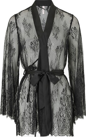 Hunkemöller Kimono Allover Lace Svart Hunkemöller Kimono Allover Lace Svart
