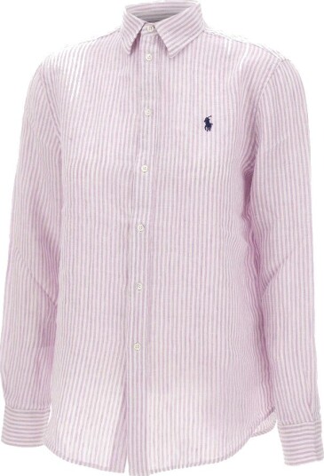 Polo Ralph Lauren Classic Fit Striped Linen Shirt Pink L