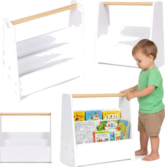 Montessori barnebokhylle – 3 etasjes oppbevaringsboks hvit MDF
