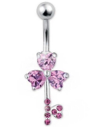 Special Love Key Pink Navlepiercing i Ekte Sølv