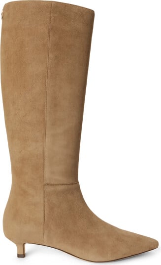 Lauren Ralph Lauren Francesca Sheep Suede Tall Boot Heel Brown 36