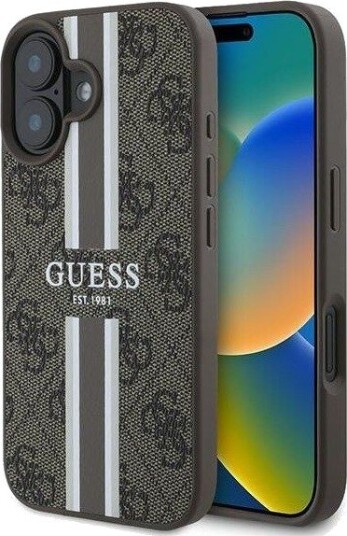 GUESS 4G Printed Stripes MagSafe iPhone 16 Plus Case - Brown