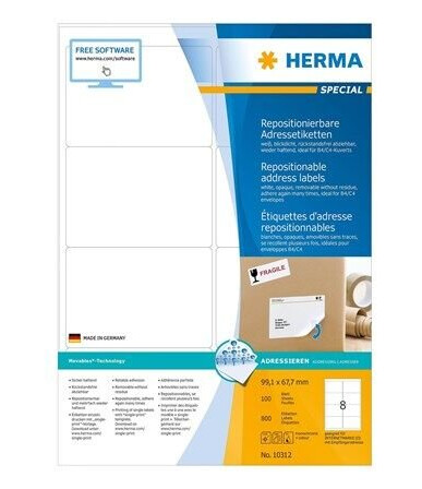 HERMA Removable Labels 99.1x67.7 100 Sheets DIN A4 HERMA Removable Labels 99.1x67.7 100 Sheets DIN A4