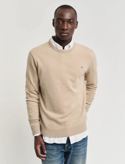 GANT Extrafine Lambswool C-Neck A/S - Beige - XXXL GANT Extrafine Lambswool C-Neck A/S - Beige - XXXL