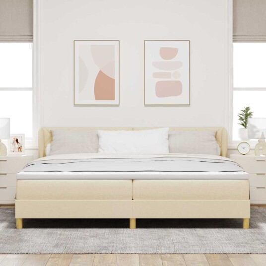 Box Spring Seng med Madrass Krem 200x200 cm Stoff